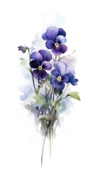 Fototapeta na wymiar Contemporary Style Violets Bouquet on Deep Purple and White Background. Perfect for Greeting Cards and Invitations. Generative AI