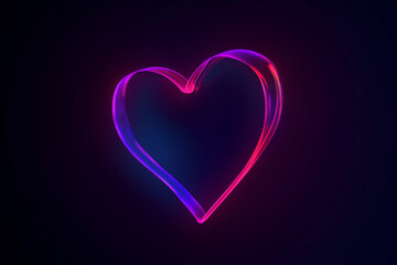 An image of a minimalist neon heart shape with bright purple and magenta tones against a clean navy blue background.