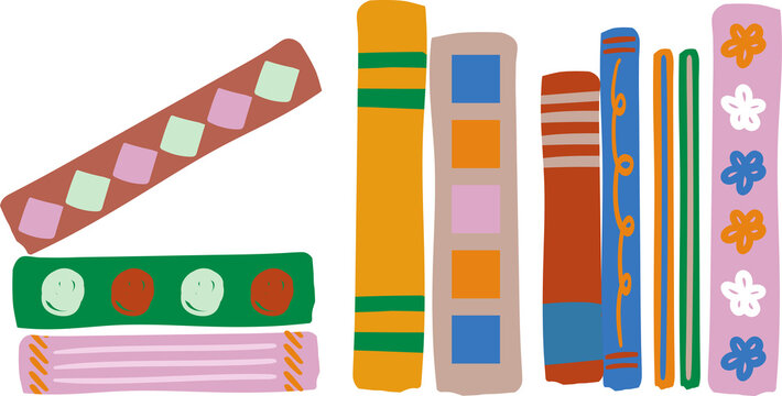 Book shelf  in Library Hand drawn illustration ;;