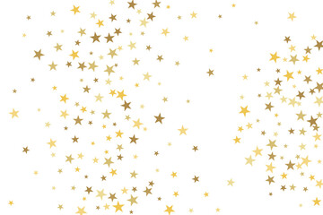 Star confetti. Gold casual confetti background. Bright design pattern.