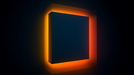 An image of a minimalist neon square with a gradient of orange and yellow hues against a clean dark blue background.