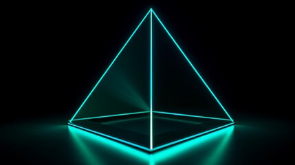 An image of a minimalist neon trapezoid with bright teal and cyan tones against a clean navy