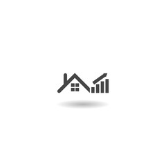 House price or value increase icon with shadow