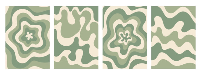 Retro groovy hippie background set