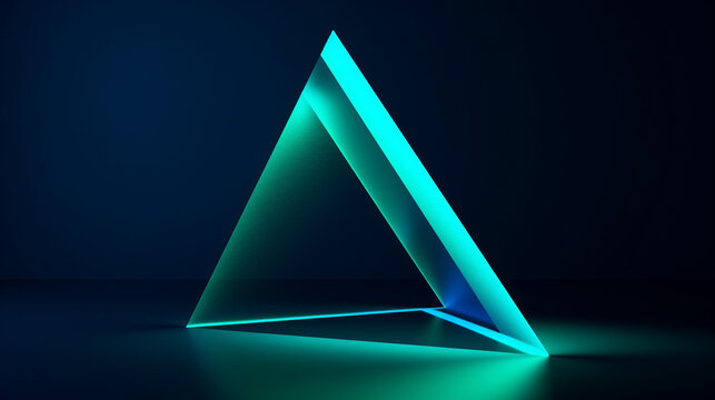 An image of a minimalist neon trapezoid with bright teal and cyan tones against a clean navy