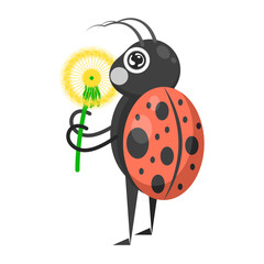 Abstract Flat Cartoon Animal Insect Ladybug With Flower Vector Design Style Elements Fauna Wildlife