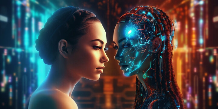 K&uuml;nstliche Intelligenz mit Mensch und Maschine integriert, ai generativ