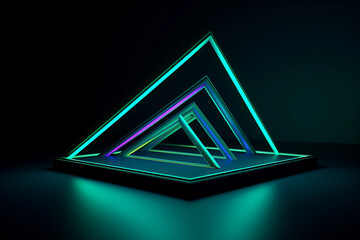 An image of a minimalist neon trapezoid with bright teal and cyan tones against a clean navy