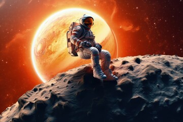 Obraz na płótnie Canvas Astronaut on the moon, sci-fi concept, digital illustration. Generative AI
