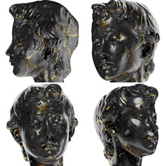 3D render of the John the Baptist as a child statue crafted in black glossy marble with elegant gold.