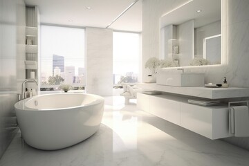Fototapeta na wymiar Modern bathroom, modern architecture concept, digital illustration. Generative AI