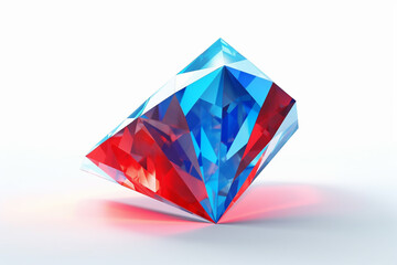 Fototapeta na wymiar An image of a sleek neon diamond shape with alternating red and blue shades on a clean white background.