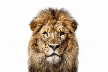 Fototapeta premium Wild lion on white background, wildlife concept. Generative AI