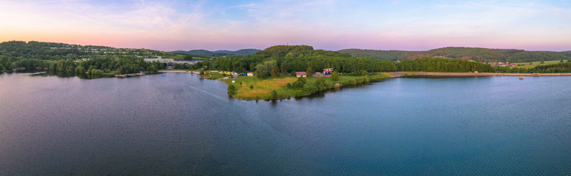 Panoramic view on the reservoir Bostalsee at Nohfelden in Germany.