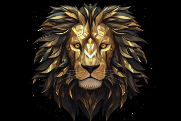Fototapeta premium Lion face with golden details, wildlife concept. Generative AI