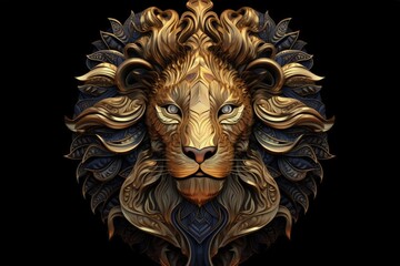 Lion face with golden details, wildlife concept. Generative AI