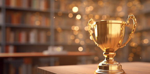 trophy prize gold celebration competition champion cup library bokeh award. Generative AI.