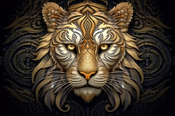 Tiger with golden details, wildlife concept. Generative AI