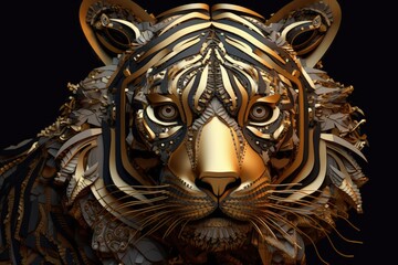 Tiger with golden details, wildlife concept. Generative AI
