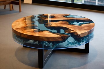 Coffee table by epoxy resin while drinking really cool coffee time. Generative AI Technology 