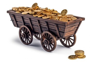 Mine cart with bitcoin, mining and cryptocurrency concept, white background. Generative AI