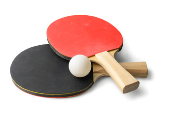 Pair of table tennis paddle and ball isolated on a white background - 611445981