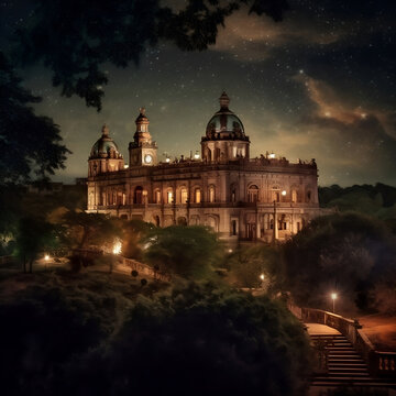 Chapultepec Castle on moonlight