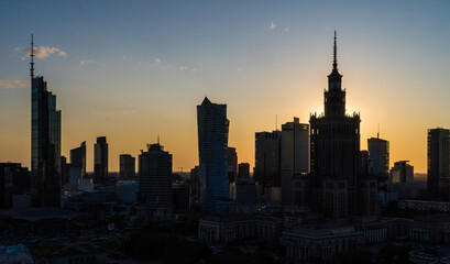 Obraz premium Warsaw Central Silhouette at Sunset