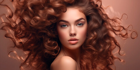 Fototapeta premium Beautiful young woman with shiny hair. Hair advertisement. AI generated