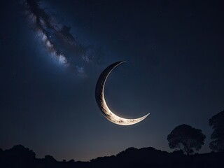 Obraz na płótnie Canvas The bright crescent moon on the night sky. ai generative