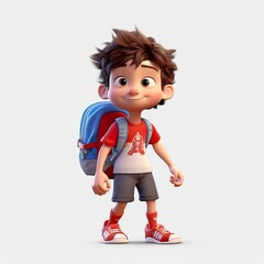 Cute boy 3D style, on the way to school - generative AI illustration