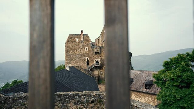View of Aggstein Castle - Austria Aggstein , with a fantastic view of the World Cultural Heritage site of Wachau .