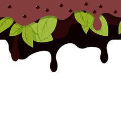 Milk and dark chocolate drips with mint leaves in a seamless border