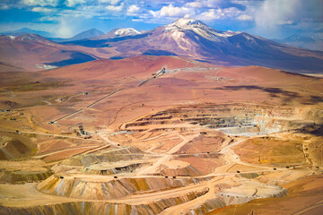 Aerial view of a copper mine at the altiplano of the Atacama Desert in northern Chile. 