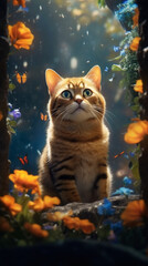 Obraz premium cat in the garden generative AI