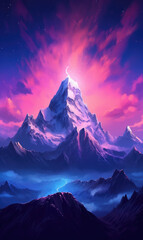 Naklejka na ściany i meble Majestic Mountain View - Digital Illustration of a Dreamlike and peaceful mountain background - Generative AI