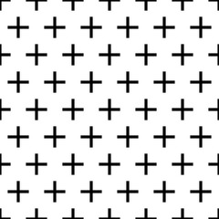 Crosses wallpaper. Repeated black figures on white background. Seamless surface pattern design with polygons. Mosaic motif. Digital paper for page fills, web designing, textile print.