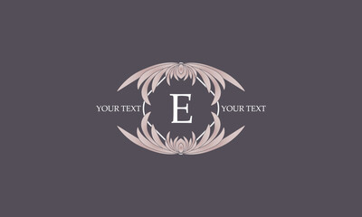 Floral monogram for cards, invitations, menus, labels with the letter E in the center. Graphic design for pages, business signage, boutiques, cafes, hotels.