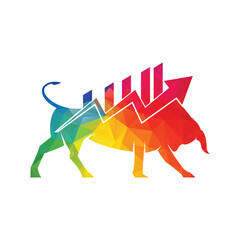 Obraz premium Financial bull logo design. Trade Bull Chart, finance logo. Economy finance chart bar business productivity logo icon.