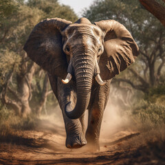 Fototapeta na wymiar Wild elephant charge Generative AI artwork 