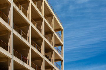 An engineered timber multi story green, sustainable residential high rise apartment building...