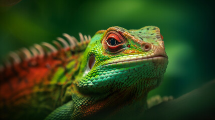 Obraz premium close-up lizard green nature scale iguana reptile wildlife animal portrait. Generative AI.