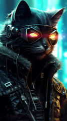 black cat cyberpunk portrait generative AI