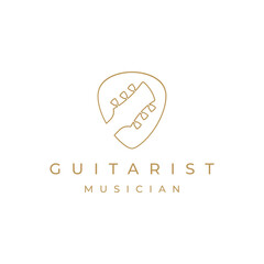 Line art Guitar headstock and guitar pick logo design inspiration