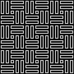 Parquet pattern. Basket weave motif. Braiding stripes ornament wallpaper. Seamless surface pattern design with black polygons. Digital paper for textile print, web designing. Ethnic embroidery