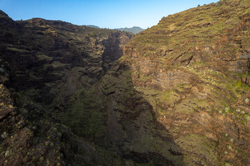 Aerial view of the south side of La Palma Island in the Canary Islands at sunrise	