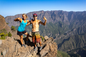 Couple traveling by camping car exploring the best things to see and do on the Island of La Palma in the Canary islands © Mike Workman