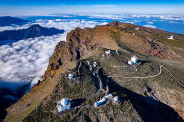 Aerial view of large telescope at summit of mountain - La Palma - Canary Islands	