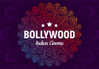 Bollywood indian cinema. Movie banner or poster with ornament. Vector illustration.