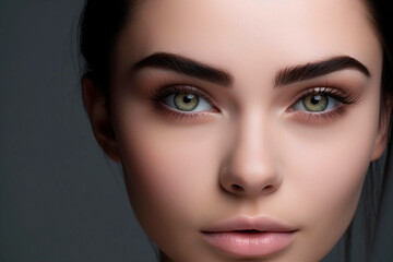 Beautiful young woman with clean skin. Makeup Advertisement. AI generated